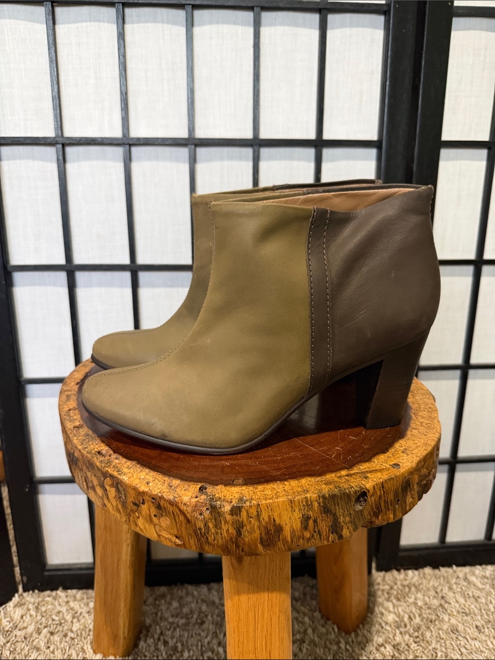 L.L. Bean Olive & Brown Leather Ankle Booties Worn Once